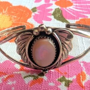 Sterling Silver sweet Pink Abalone Cuff petite small 6"